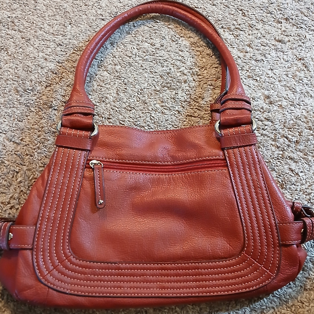 Tignanello Brick Red Pebbled Leather Shoulder Bag NWOT Multi Pocket Satchel - Picture 8 of 9